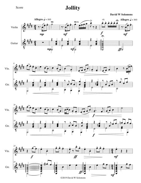 Free Sheet Music Jollity For Violin And Guitar