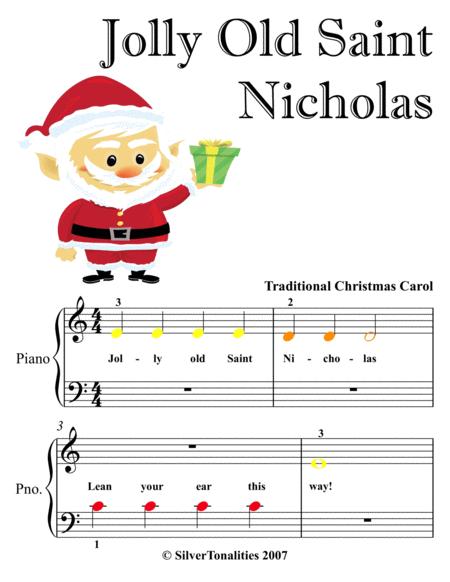 Jolly Old Saint Nicholas Beginner Piano Sheet Music With Colored Notation Sheet Music