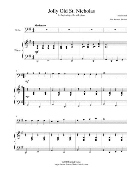 Jolly Old St Nicholas For Beginning Cello With Optional Piano Accompaniment Sheet Music