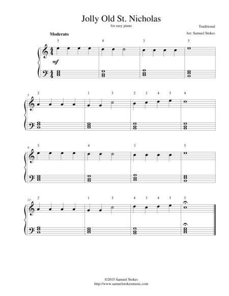 Free Sheet Music Jolly Old St Nicholas For Easy Piano