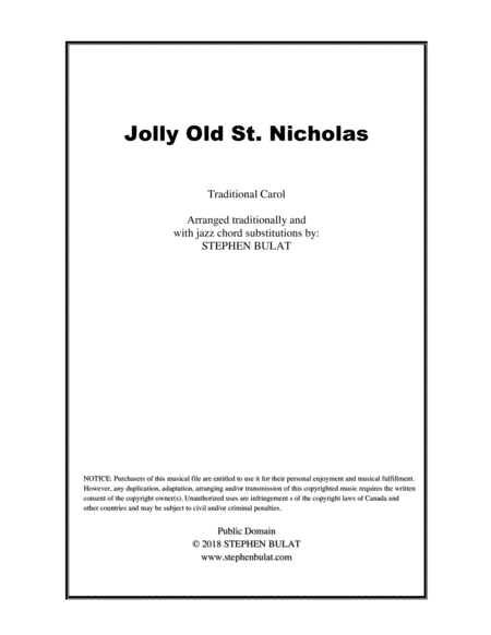 Jolly Old St Nicholas Lead Sheet Arranged In Traditional And Jazz Style Key Of Bb Sheet Music