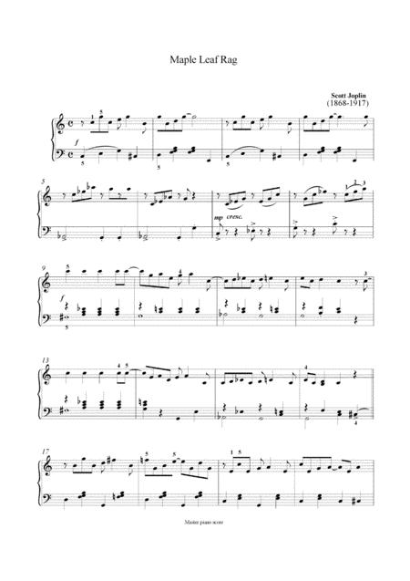 Joplin Maple Leaf Rag Easy Piano Arrangement Sheet Music