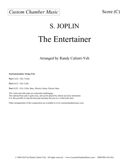 Free Sheet Music Joplin The Entertainer String Trio