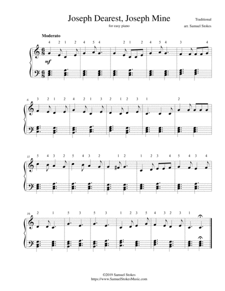 Joseph Dearest Joseph Mine Joseph O Dear Joseph Mine For Easy Piano Sheet Music