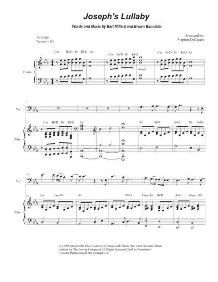 Free Sheet Music Joseph Lullaby Cello Solo And Piano