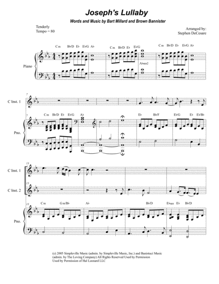 Free Sheet Music Josephs Lullaby Duet For C Instruments