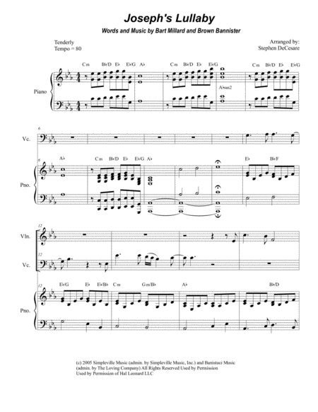 Josephs Lullaby Duet For Violin And Cello Sheet Music