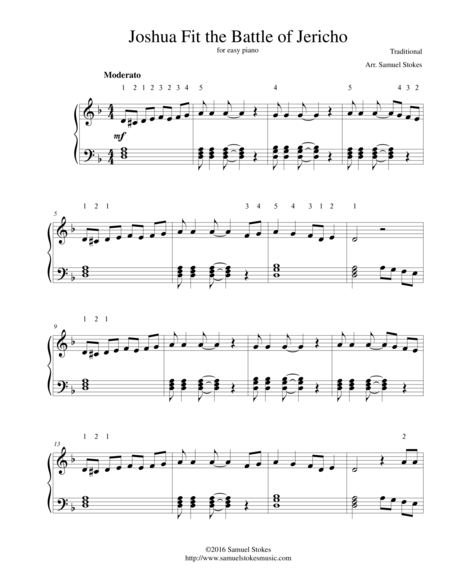 Free Sheet Music Joshua Fit The Battle Of Jericho For Easy Piano