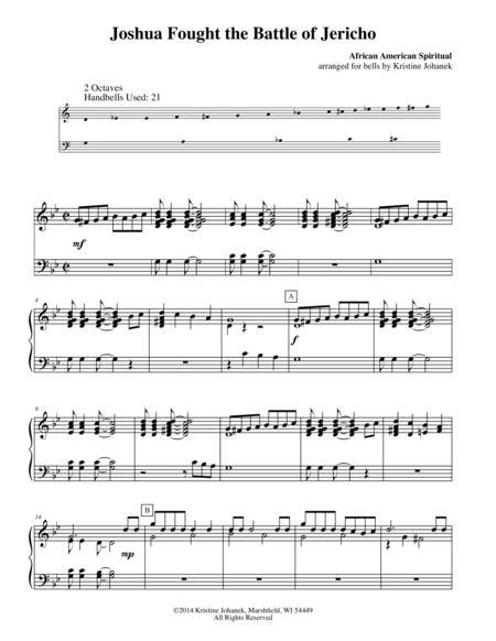 Joshua Fought The Battle Of Jericho 2 Octave Handbells Tone Chimes Or Hand Chimes Sheet Music