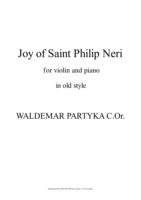 Joy Of Saint Philip Neri In Old Style Sheet Music