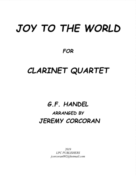 Free Sheet Music Joy To The World For Clarinet Quartet