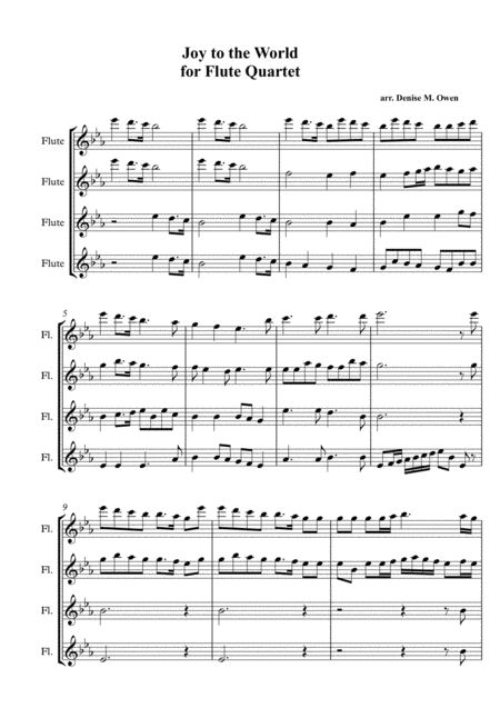 Free Sheet Music Joy To The World For Flute Quartet