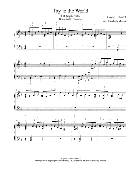 Free Sheet Music Joy To The World For Right Hand Only