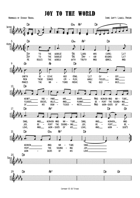 Free Sheet Music Joy To The World Lead Sheet