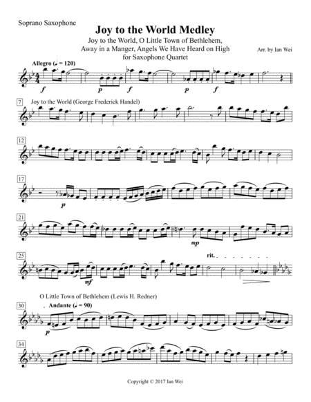 Joy To The World Medley For Saxophone Quartet Sheet Music