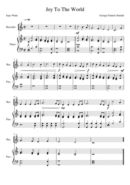 Free Sheet Music Joy To The World Recorder Solo