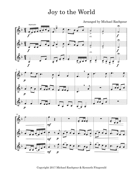 Free Sheet Music Joy To The World Trumpet Trio