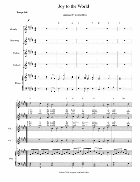Free Sheet Music Joy To The World Vocal Duet Violin Duet And Piano