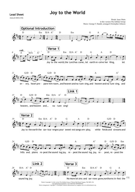 Free Sheet Music Joy To The World Worship Set