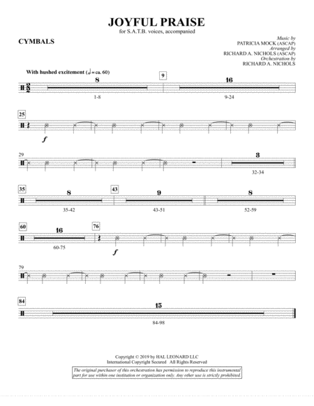 Free Sheet Music Joyful Praise Cymbals