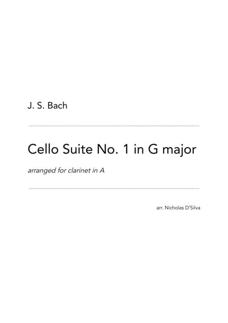 Js Bach Cello Suite No 1 In G Major Arranged For Clarinet In A Sheet Music