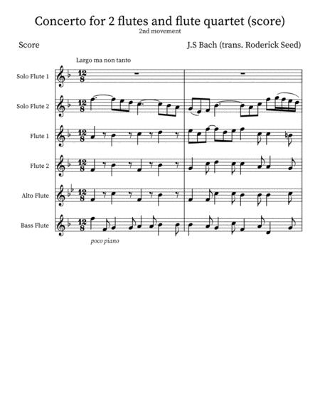 Js Bach Concerto In D Minor Bwv 1043 For 2 Flutes And Flute Quartet 2nd Movement Sheet Music