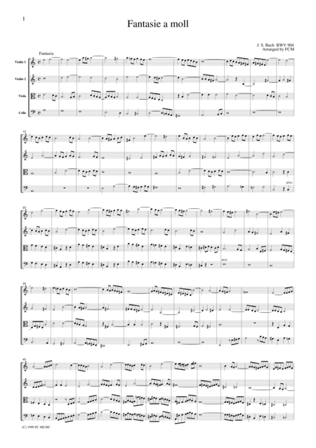 Free Sheet Music Js Bach Fantasie In A Moll Bwv904 For String Quartet Cb206