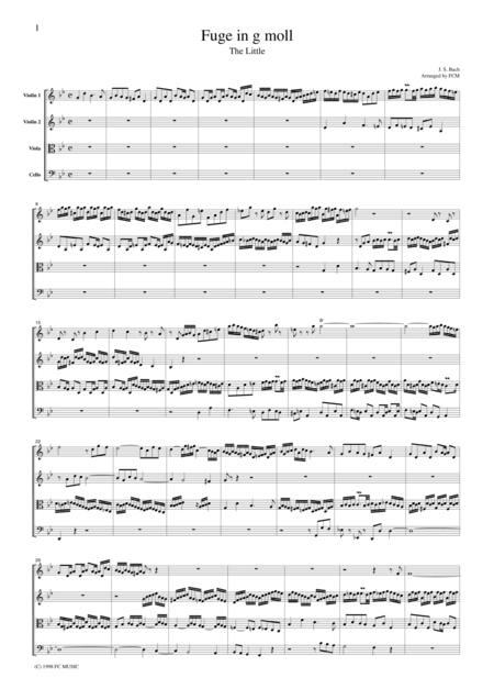 Js Bach Fugue In G Moll The Litlle For String Quartet Cb202 Sheet Music