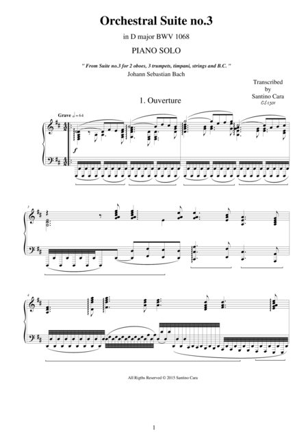 Free Sheet Music Js Bach Orchestral Suite No 3 In D Major Bwv 1068 Complete Piano Version