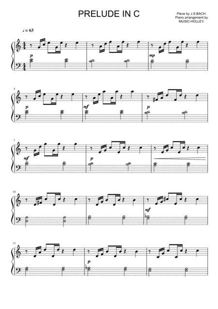 Free Sheet Music Js Bach Prelude In C Easy Piano Sheet