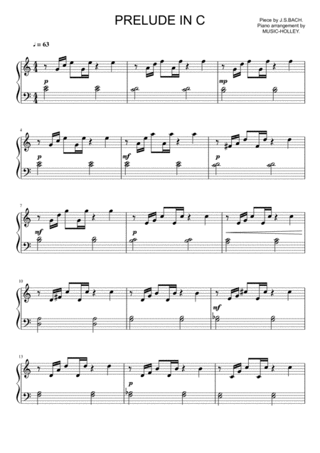 Js Bach Prelude In C Easy Piano Sheet Sheet Music