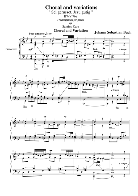 Free Sheet Music Js Bach Sei Gegrusset Jesu Gutig Bwv 768 Choral Variations For Piano