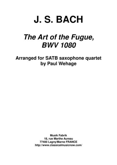 Free Sheet Music Js Bach The Art Of The Fugue Arranged For Satb Saxophone Quartet