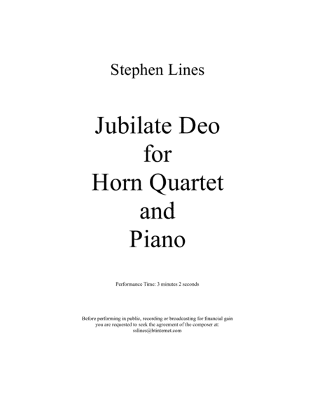 Free Sheet Music Jubilate Deo For Horn Quartet And Piano