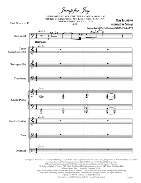 Jump For Joy Duke Ellington Arranged By Chicago Full Score Set Of Parts Sheet Music