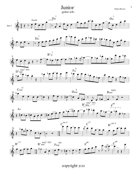 Free Sheet Music Junior Guitar Solo Transcription