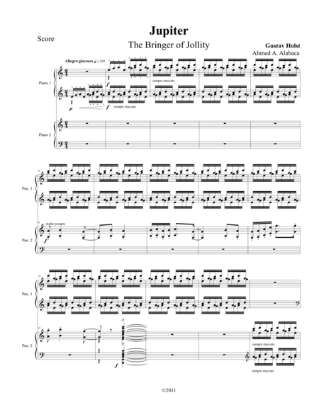 Jupiter Arranged For 2 Pianos 8 Hands Sheet Music