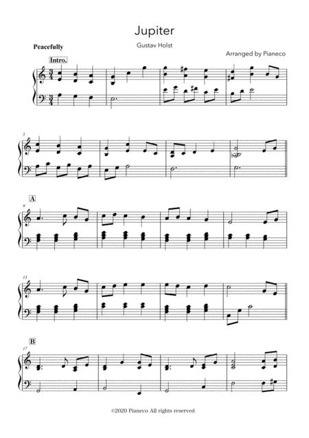 Free Sheet Music Jupiter Easy Piano