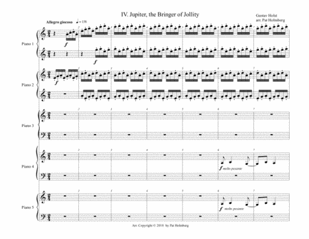 Jupiter From The Planets By Gustav Holst Arranged For 5 Pianos Sheet Music