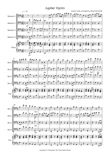 Jupiter Hymn For Bassoon Quartet Sheet Music