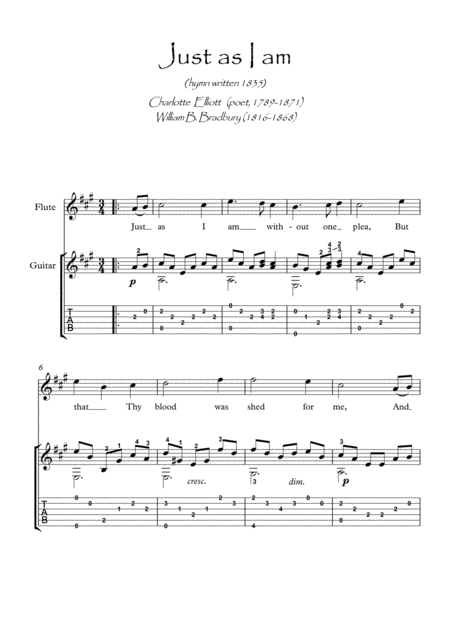 Free Sheet Music Just As I Am Flute And Guitar Duet