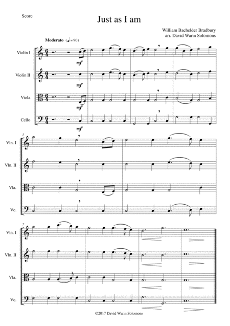 Free Sheet Music Just As I Am For String Quartet