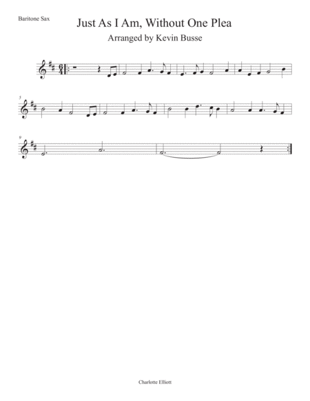 Just As I Am Without One Plea Bari Sax Sheet Music