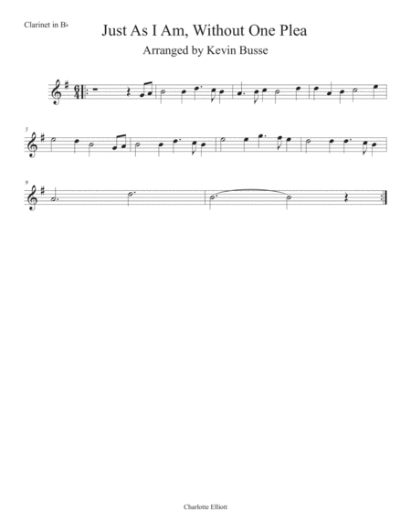 Just As I Am Without One Plea Clarinet Sheet Music