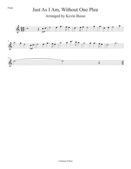 Just As I Am Without One Plea Easy Key Of C Flute Sheet Music