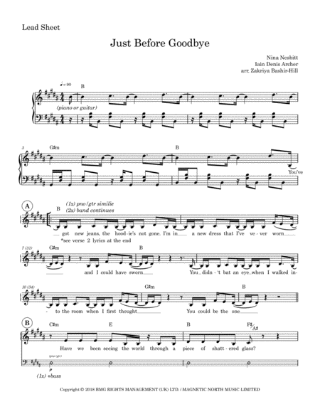 Free Sheet Music Just Before Goodbye