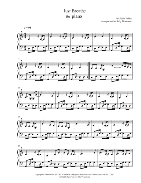 Just Breathe Pearl Jam Piano Solo Sheet Music