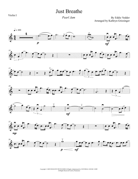 Just Breathe String Quartet Sheet Music