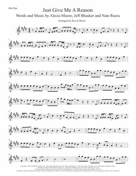 Just Give Me A Reason Alto Sax Original Key Sheet Music