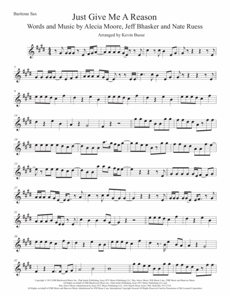 Free Sheet Music Just Give Me A Reason Bari Sax Original Key